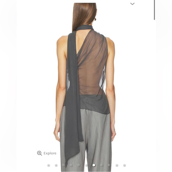 L'Academie One-Shoulder Sheer Scarf Neck Top in Charcoal - Picture 3 of 6